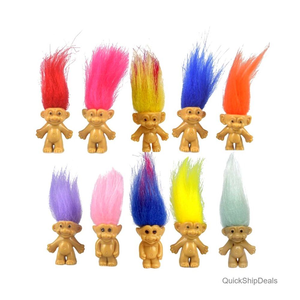 10 Mini Troll Dolls 1.2" PVC Cake Toppers Party Favors Craft Project